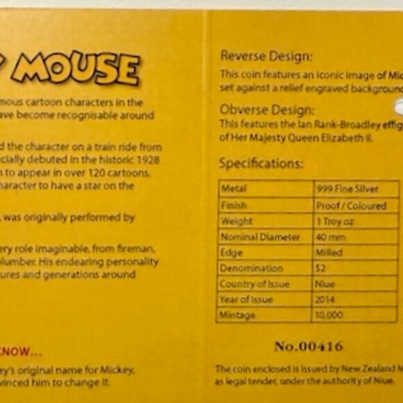 2014 NIUE S$2 Disney Mickey Mouse Colorized NGC PF 70 UCAM original package - Picture 7 of 7